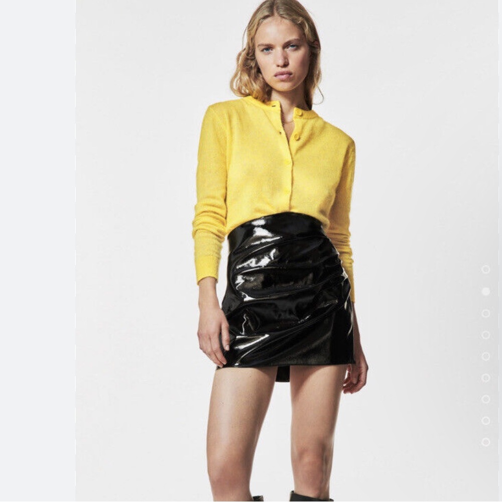 Zara Black Glossy Faux Leather Skirt Pleated Mini size S